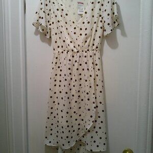 NWT Sienna Sky Ivory w Brown Polka Dot Dress High Low Dress Lined Size Small